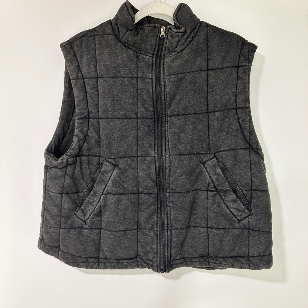 The Back Forty Quilted Vest XL Gray Cotton Blend Full Zip Mock Neck Gorpcore